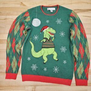 Jolly Sweaters Ugly Christmas Sweater Disco Dancing Dinosaur Men's Size SMALL S